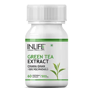 INLIFE Green Tea Extract for Weight Loss (Fat Burner) & Antioxidant 50% Polyphenols, 500 mg - 60 Veg Capsules