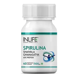 INLIFE Organic Certified Spirulina Supplement 500 mg - 60 Veg Capsules