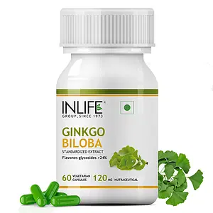 INLIFE Ginkgo Biloba Extract 120mg (60 Veg Capsules) for Healthy Brain Function