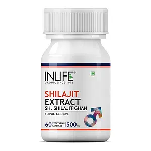 INLIFE Pure Shilajit Extract for Men Strength and Stamina Supplement, 500mg - 60 Veg Capsules