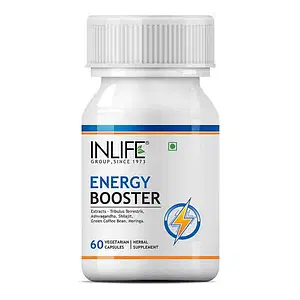 INLIFE Energy Booster Supplement Tribulus,Green Coffee,Moringa,Shilajit,Ashwagandha- 60 Veg Capsules