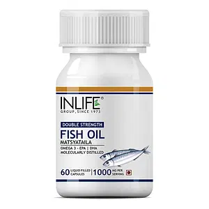 INLIFE Fish Oil Double Strength Omega 3 EPA 360mg DHA 240mg for Men Women 1000mg - 60 Liquid Filled Capsules