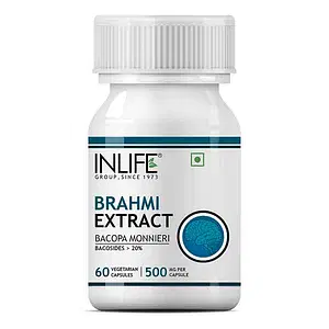 INLIFE Brahmi / Bacopa Monnieri Extract (Bacosides > 25%) Tablet Supplement, 500 mg – 60 Vegetarian Capsules (Pack of 1)