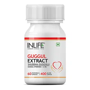 INLIFE Guggul Extract with 2.5% Guggul Sterones Supplement, 400 mg - 60 Veg Capsules