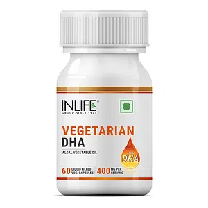 INLIFE Plant Based Vegan Omega 3 DHA Supplement Algal Oil 400 mg - 60 Veg Capsules
