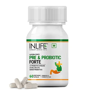 INLIFE Prebiotic and Probiotics Forte Supplement for Men & Women 25 billion CFU with 14 Strains with Prebiotic, Digestion Gut & Immunity Health Supplement - 60 Veg Capsules
