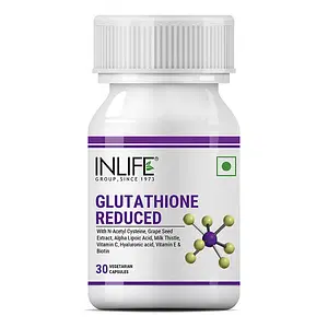 INLIFE L Glutathione Reduced Dietary Supplement Capsule 1000mg, Vitamin C, Milk Thistle, Grape Seed Extract, Biotin for Healthy & Youthful Skin, 30 Counts