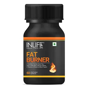 INLIFE Fat Burner with L-Carnitine, Green Tea, Green Coffee Bean, Natural Caffeine, L-Theanine, Bioperine Piperine Extract Weight Keto Supplement for Women Men - 60 Veg Capsules