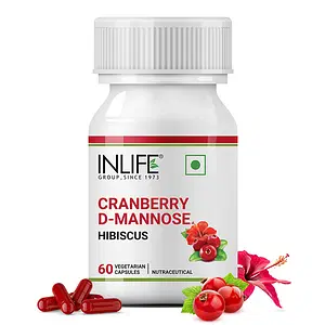 INLIFE Cranberry 400mg D-Mannose 400mg & Hibiscus 200mg Extract Urinary Tract UTI Health Supplement Men Women - 60 Veg Capsules