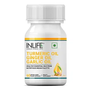 INLIFE Turmeric Oil Ginger Oil Garlic Oil Capsule, Faster Absorption than Extract, Immunity Boosters, Heart Health Supplement for Adults Men & Women – 60 Liquid Filled Vegetarian Capsules (Pack of 1)