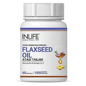 Inlife Dietary Supplement Capsule, Flaxseed Oil 1000mg Omega 3 6 9 Extra Virgin Cold Pressed Softgels for Immunity Booster, Metabolism Booster, Weight Management, Heart Health, 60 Counts
