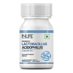 INLIFE Probiotic Lactobacillus Acidophilus 5 billion CFU | Gut Health Supplement for Men Women | Digestive Health, Immunity Booster | Promotes Probiotic Balance – 60 Vegetarian Capsules (Pack of 1)