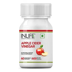 INLIFE Apple Cider Vinegar Supplement for Weight Management, Metabolism, Detox, Gut Cleanse & Healthy Digestion, Plant Based, 600mg - 60 Veg Capsules
