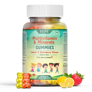 INLIFE Multivitamin Gummies for Kids Teens Men & Women, Daily Gummy Bear Essential Vitamins & Minerals for Healthy Growth, Development, and Immunity - 30 Lemon & Strawberry Flavour Gummies