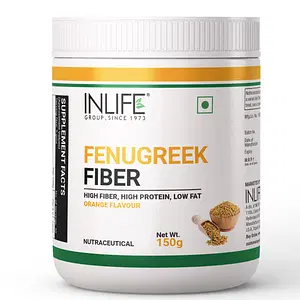 INLIFE Fenugreek Fibre Powder from Fenugreek Seed Extract for Weight & Sugar Management, Gut & Digestive Health, Daily Health Supplement, High Fiber, High Protein, Low Fat, 150g (Orange)
