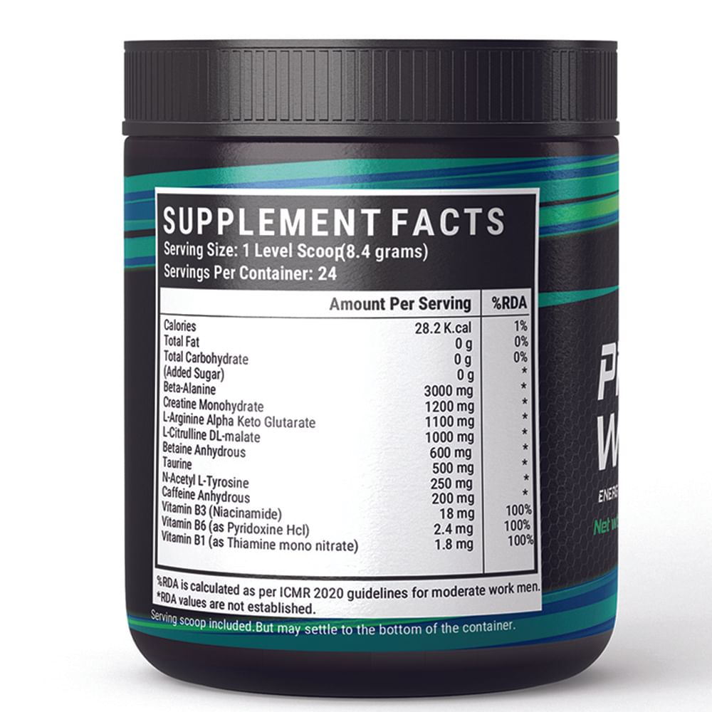 INLIFE PreWorkout Supplement 200mg Caffeine, 1000mg Citrulline, 1100mg