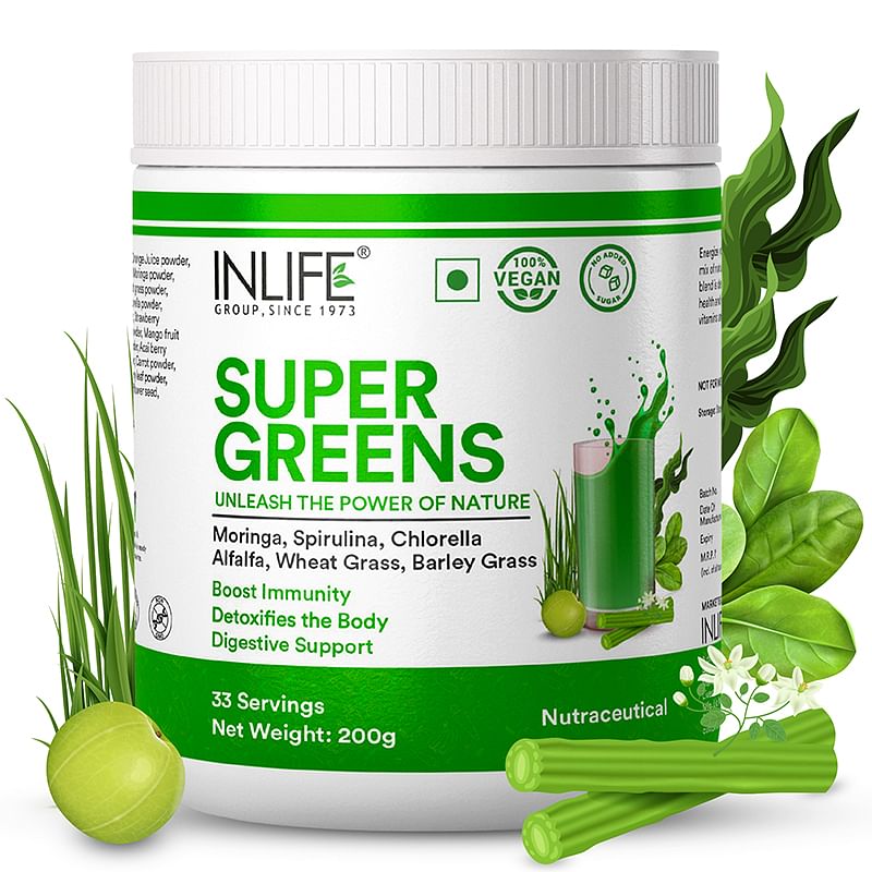 

INLIFE Super Greens Powder Supplement | Moringa, Spirulina, Chlorella, Alfalfa, Wheat Grass, Barley Grass Blend | Boost Energy, Immune Support, Det...