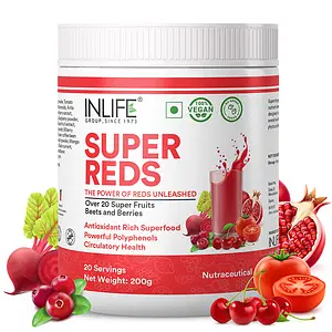 INLIFE Super Reds Powder | Antioxidant-Rich Superfood Supplement Drink Mix | 20 Super Fruits, Beets & Berries | Energize with Powerful Antioxidants Supports Energy | 20 Servings - 200g