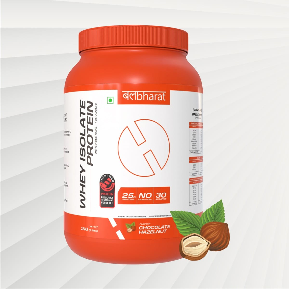 

The Bal Bharat Whey Protein Isolate Chocolate Hazelnut – 25g Protein per Serving, No Added Sugar, Ideal for Muscle Gain & Recovery – 1kg, Keto-Frie...