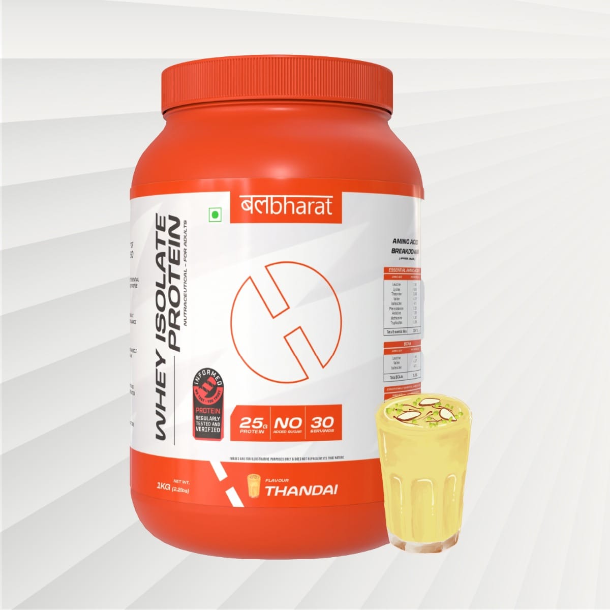 

The Bal Bharat Whey Protein Isolate Thandai Flavor – 25g Protein per Scoop, Indian-Inspired Taste, No Added Sugar, Ideal for Muscle Gain & Post-Wor...