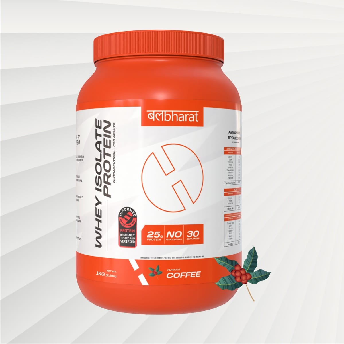 

The Bal Bharat Whey Protein Isolate Coffee Latte – 25g Protein per Serving, No Added Sugar, Fast Absorption for Lean Muscle – 1kg, Low Carb, Keto-F...