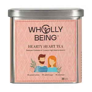 Wholly Being Hearty Heart Tea for cholestrol reduction & lowering high blood pressure with Arjun bark, Ashwagandha, Tulsi, Cinnamon etc.(20 tea bags)