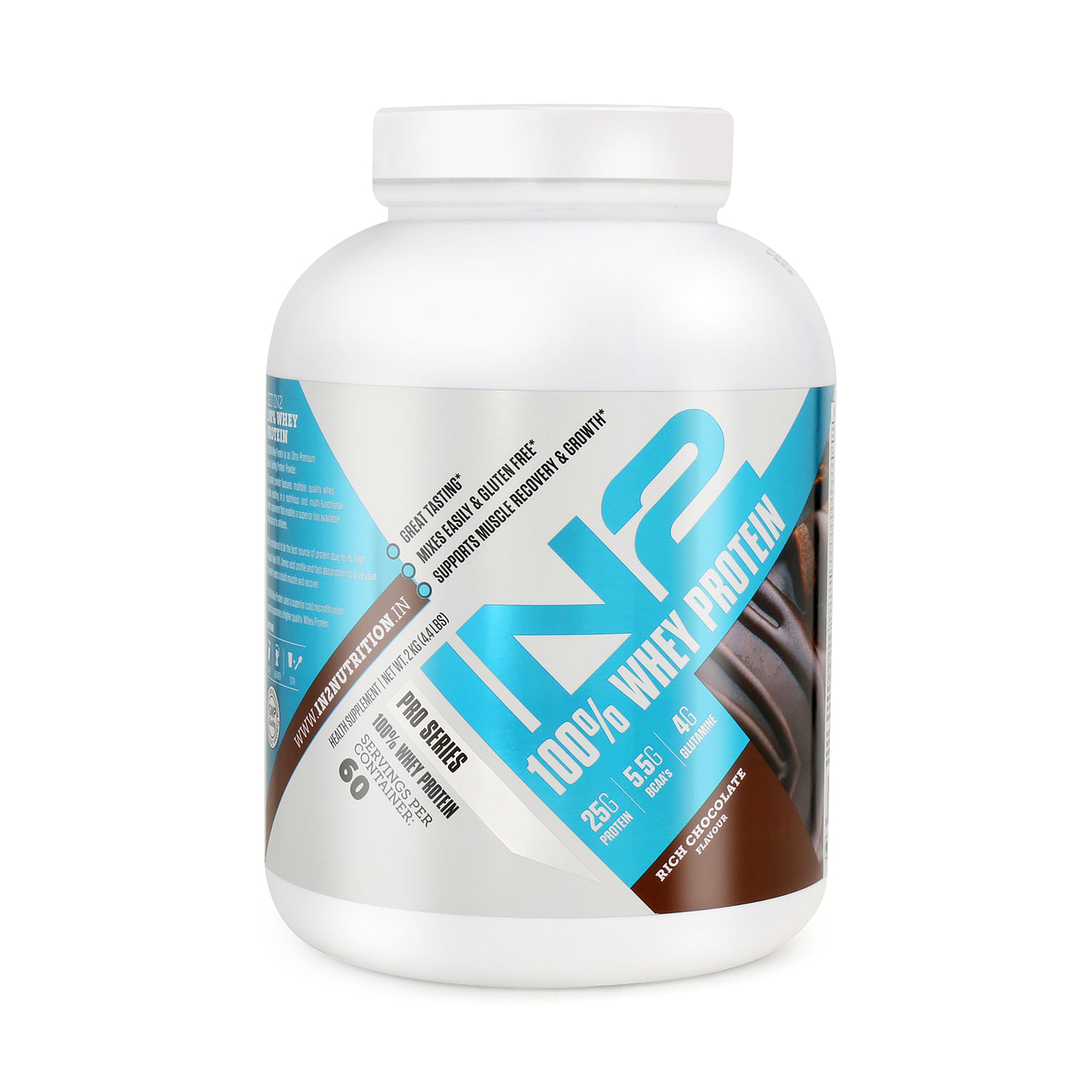 

IN2 100% Whey Protein Isolate Blend (Rich Chocolate 2kg), 25g Protein, 5.5g BCAAs, 4g Glutamine, Improves Muscle Strength