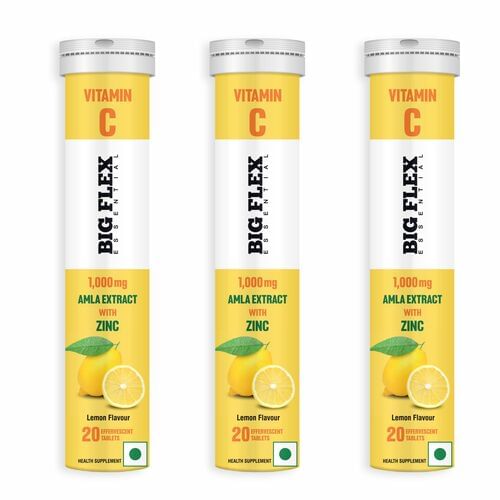 

Bigflex Vitamin-C 1000mg Natural Amla Extract + 10mg Zinc | Antioxidants Support | Natural Immunity Booster | Skin Care | Zero Sugar - Pack of 3 (6...