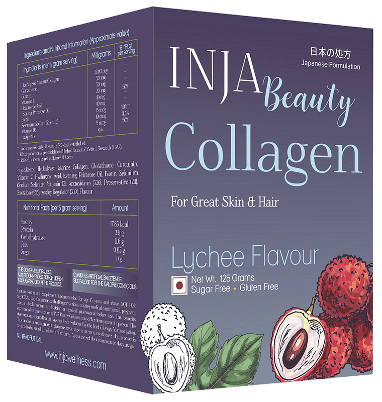 

INJA Beauty Collagen Lychee Flavour, Finest Marine Collagen, 125 Grams