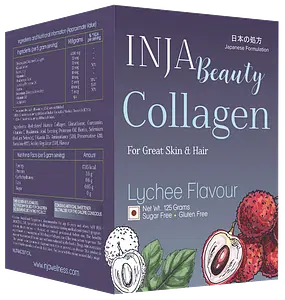 INJA Beauty Collagen Lychee Flavour, Finest Marine Collagen, 125 Grams
