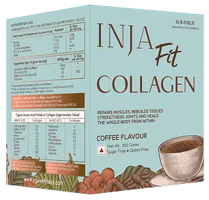 INJA Fit Collagen Coffee Flavour, Finest Marine Collagen with Vit C & Glucosamine, Japanese Formulation, For Healthy Joints, Muscles, Tissues, Skin & Hair, Sugar Free, Gluten Free, 250 Grams