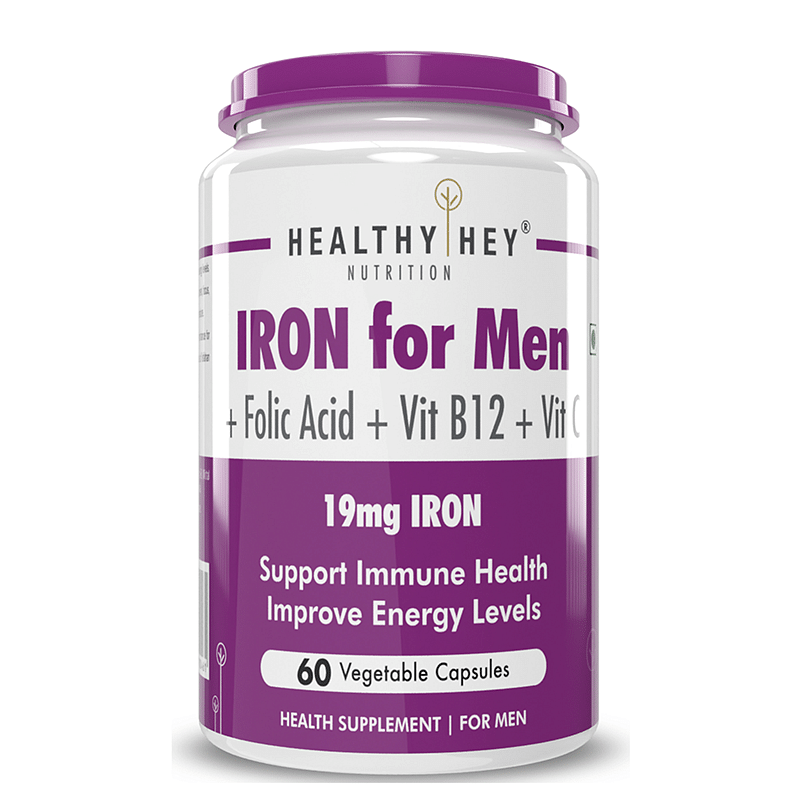 Healthyhey Iron Supplement For Men 100 Chelated With Vitamin B12 Folic Acid And Vitamin C For