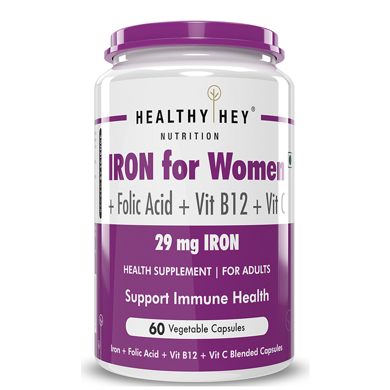 

HealthyHey Iron Supplement for Women -100% Chelated - 60 Veg Capsules