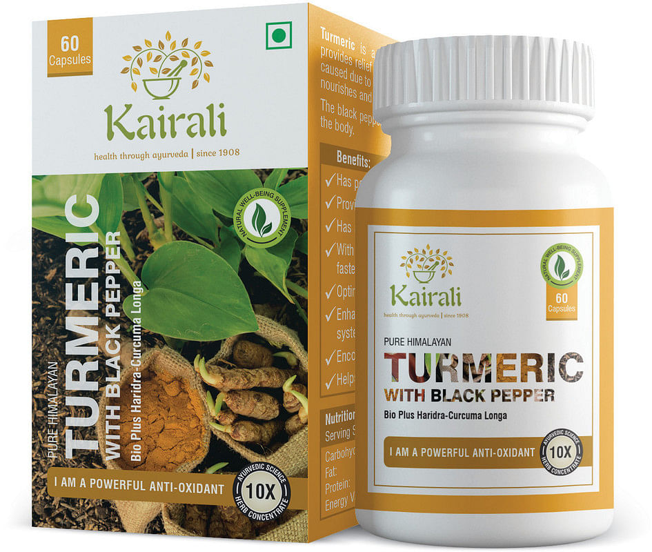 

Kairali Turmeric with Black Pepper Capsules - Turmeric Capsules 500mg for Healthy Joints, Liver, Digestion & Diabetes (60 Capsules)