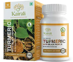 Kairali Turmeric with Black Pepper Capsules - Turmeric Capsules 500mg for Healthy Joints, Liver, Digestion & Diabetes (60 Capsules)