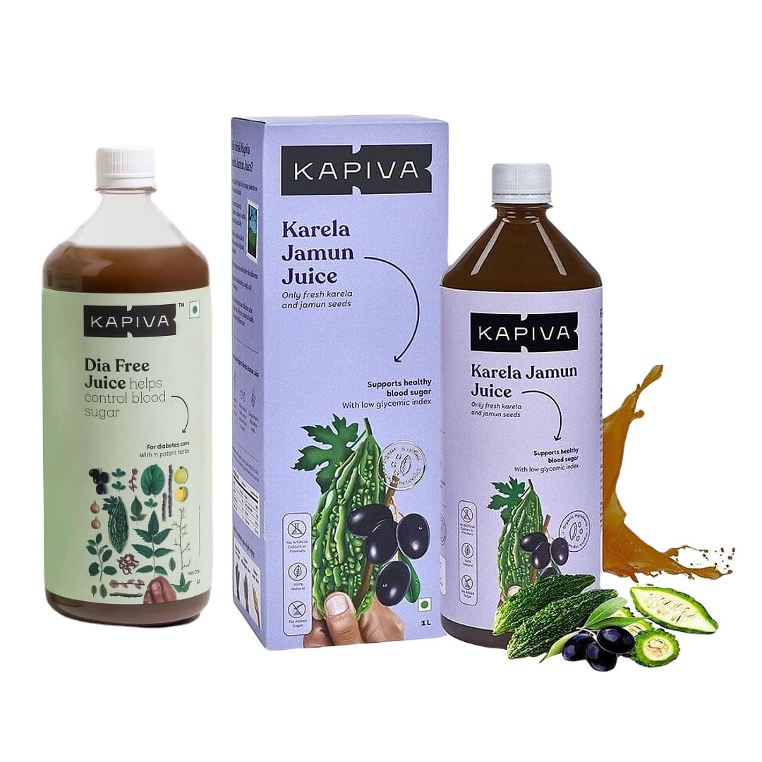 Kapiva Dia Control Combo | Kapiva Karela Jamun Juice 1L, Kapiva Diafree Juice 1L | Blend with Jamun, Karela, Amla, Guduchi | Helps Control Blood Su...