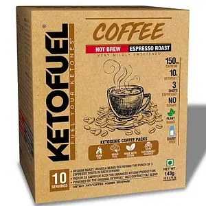 NEULIFE Ketofuel Hot Brew Coffee (Espresso Roast) Keto MCT Coffee w/Coconut MCT Oil 10 packs
