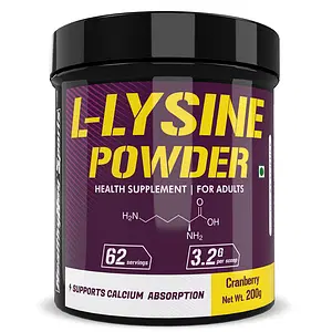 HealthyHey Sports L-Lysine Powder -Cranberry Flavoured - 200g