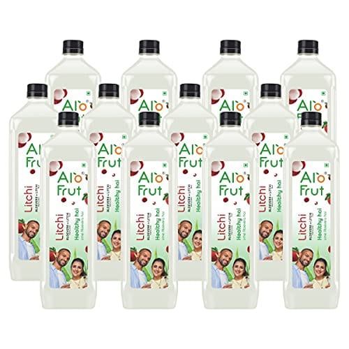 Alo frut Litchi Fruit Drink with Tasty Aloevera Chunks & Juice -200ml (Pack Of 48)| Natural Goodness of Fruits and Aloevera Chunks | Ready-to-Serve Fruit Juice | Litchi Juice