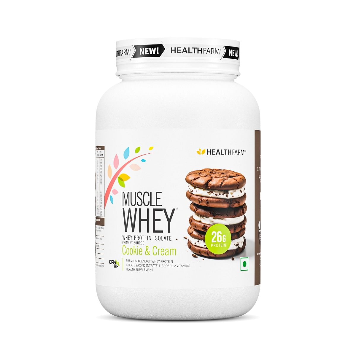 

Healthfarm Muscle Whey protein (Cookies and Cream, 1kg)