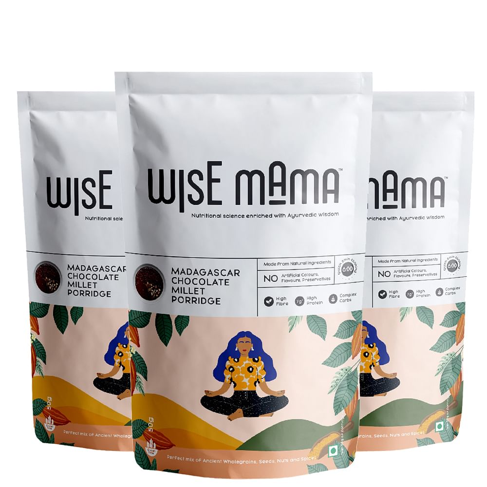 

Wise Mama Madagascar Chocolate Millet Porridge (Daliya / Dalia), High Fibre, High Protein, Complex Carbs, Gluten Free - 50 Gm (Pack Of 3)