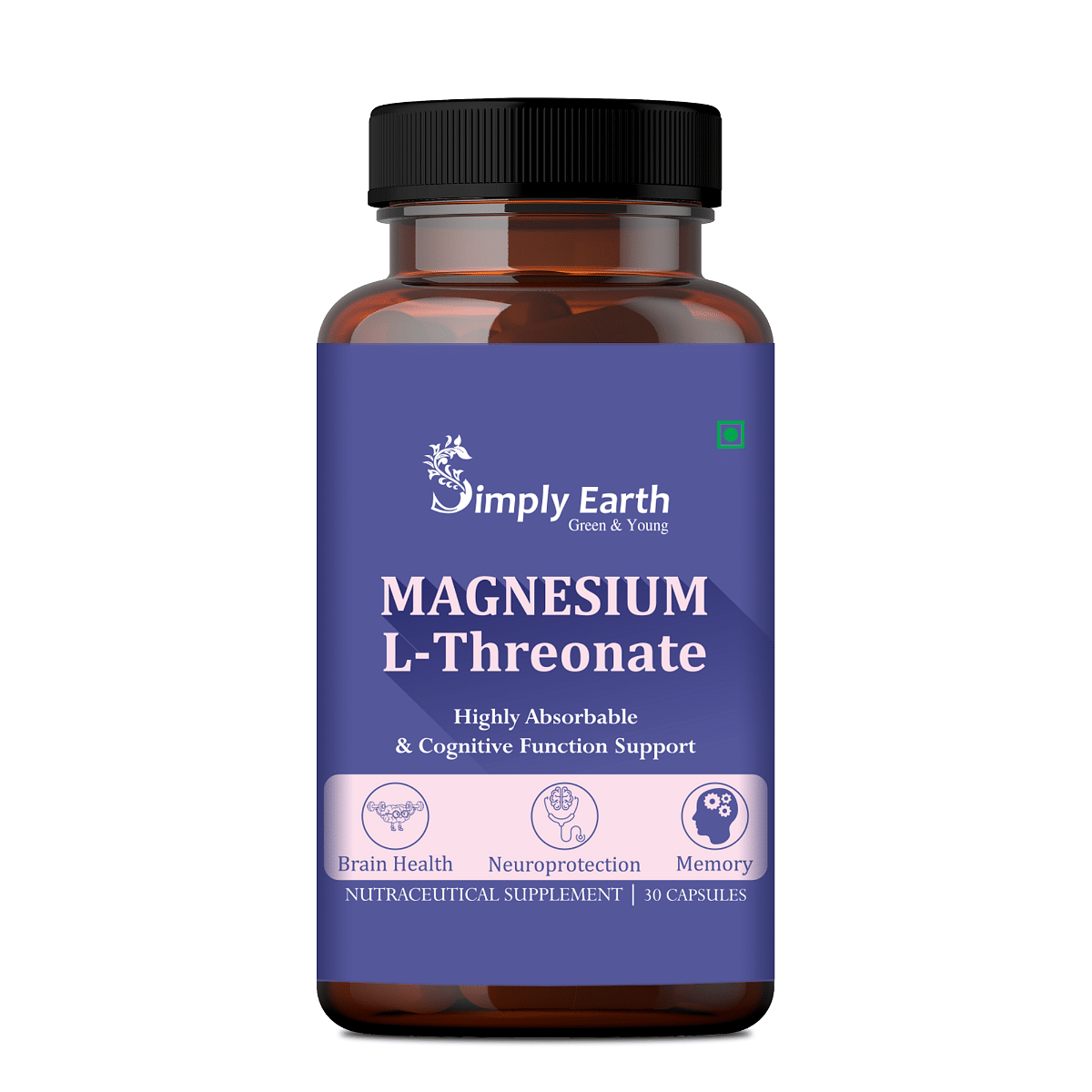 

Simply Earth Magnesium L-Threonate, Supports Brain Health & Cognitive Function, Highly Bioavailable Magnesium - 30 Veg Capsules