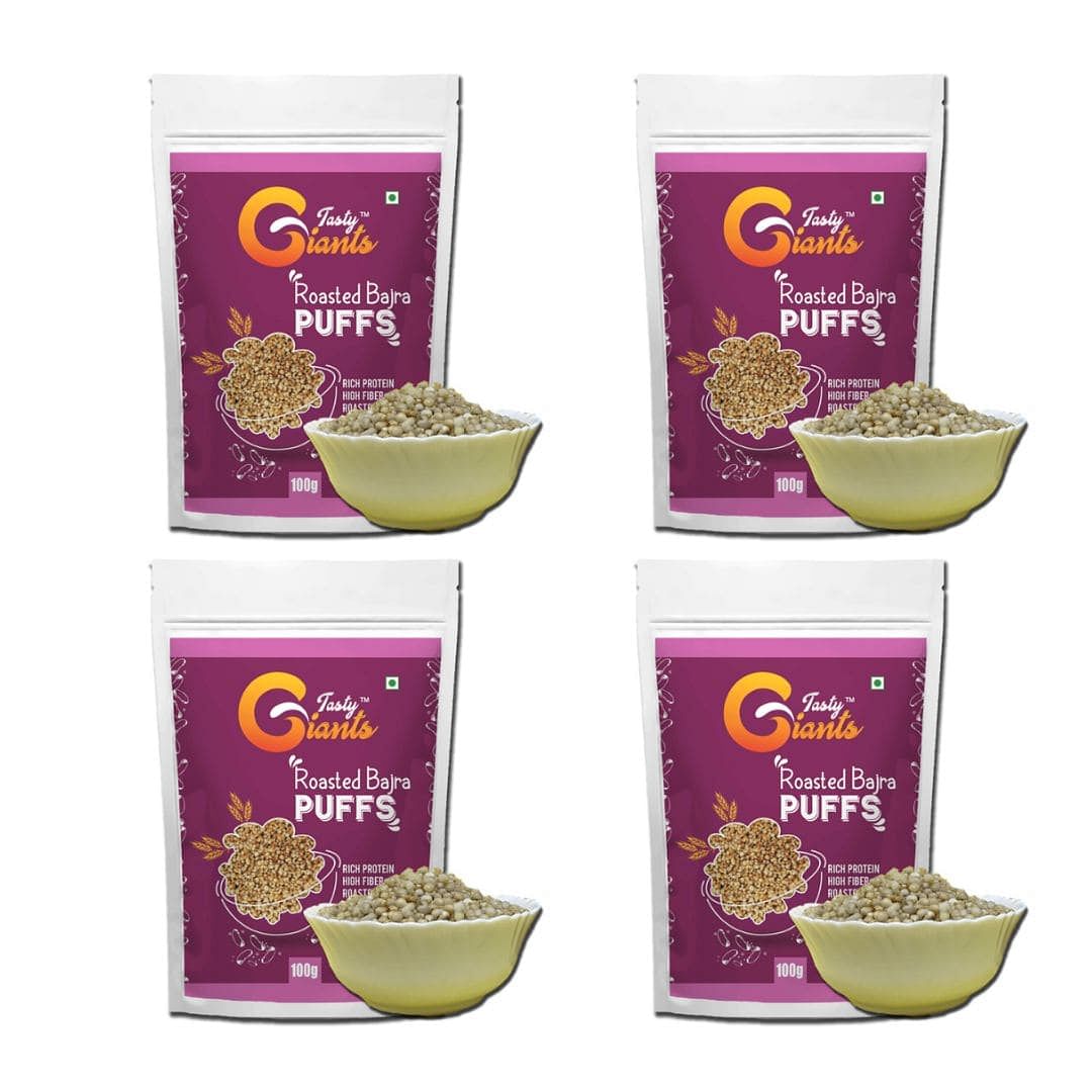 

Tasty Giants Roasted Snacks Combo (Pack of 4, 100g Each) | Bajra Puffs | Less Fat | Rich Protein | Healthy Snacks