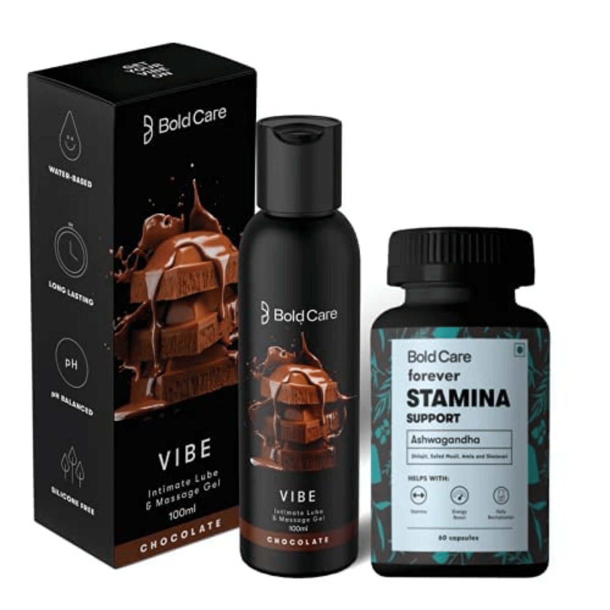 

Bold Care Forever Ashwagandha & Shilajit, Boosts Stamina for Men - 60 Capsules + Vibe - Natural Personal Lubricant for Men and Women - Premium Choc...