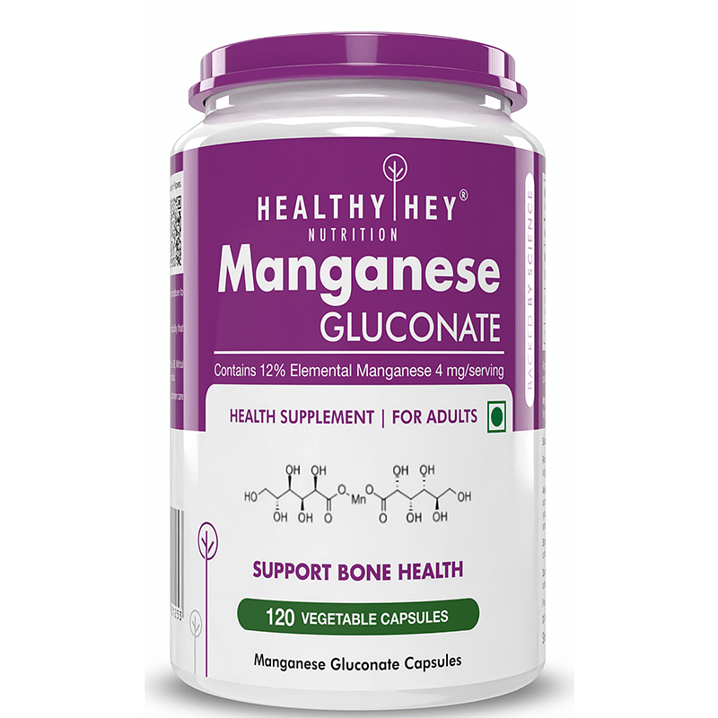 

HealthyHey Nutrition Manganese Gluconate - Hypoallergenic Trace Mineral Supplement for Connective Tissue and Bones - 120 Capsules