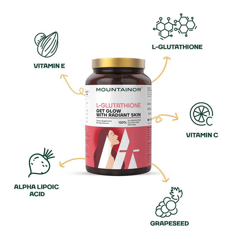 MOUNTAINOR Natural L Glutathione for Brightening & Radiant Skin (60 Veg  Caps) for Men & Women