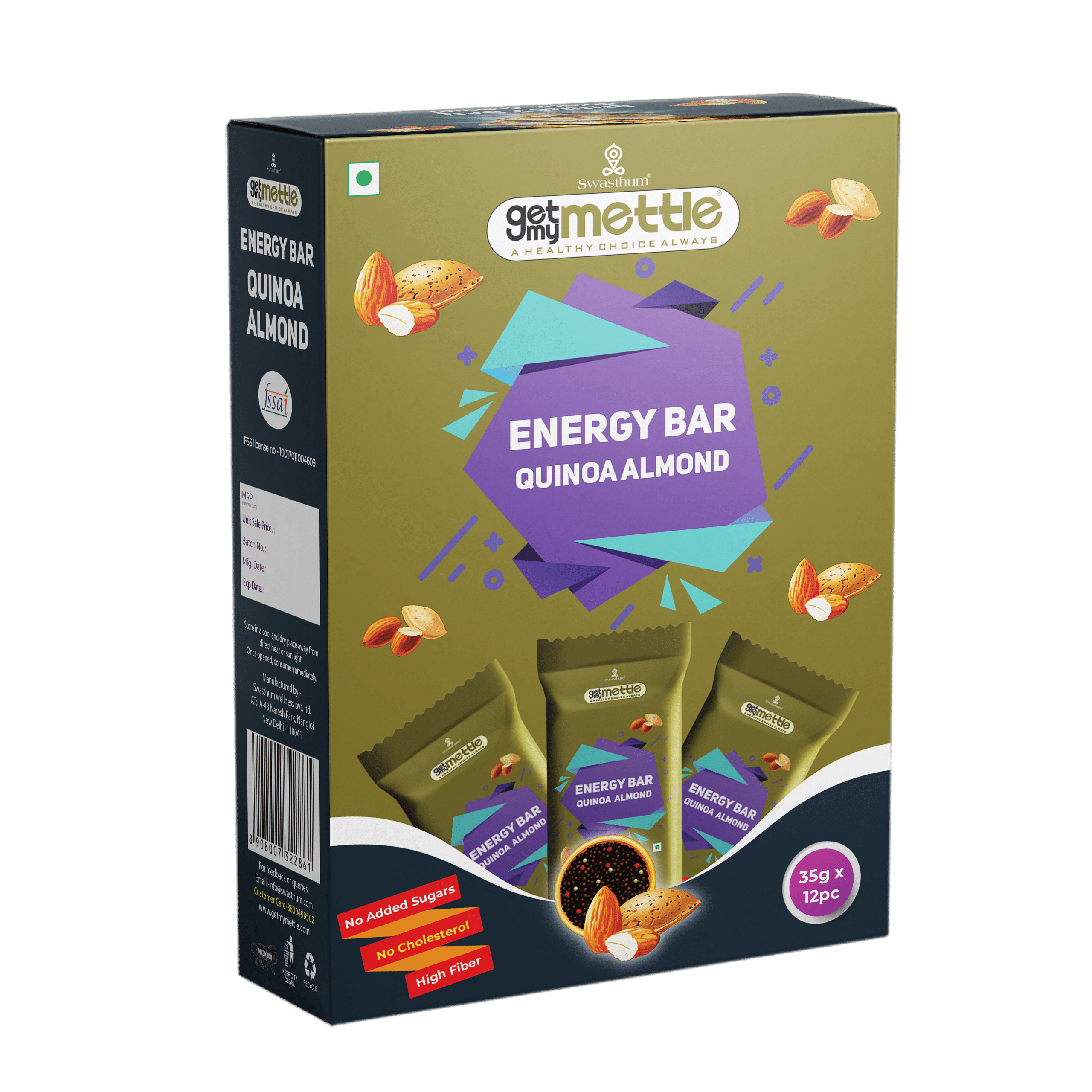 

Getmymettle Energy Bar 35g Pack of 12pc Quinoa Almond 420g