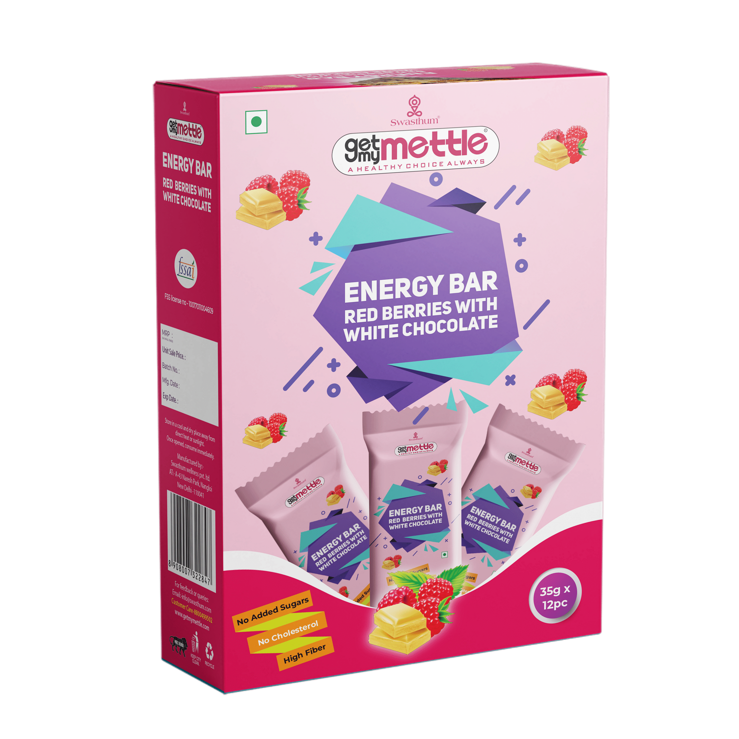 

Getmymettle Energy Bar 35g Pack of 12pc Red Berries with White Chocolate 420g