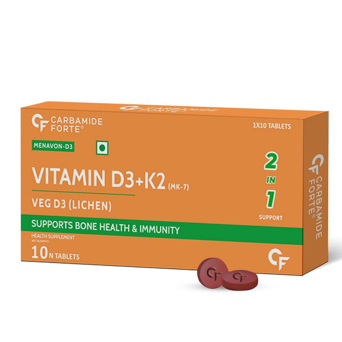 

Carbamide Forte Vitamin D3 K2 MK7 | Plant Based Veg Vitamin D3 Supplement Lichen Source with Vitamin K2 MK7 Menaquinone - 10 Veg Tablets