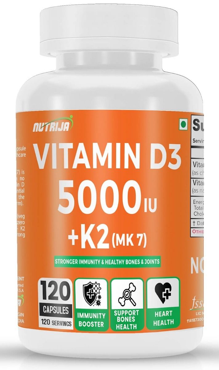 

NutriJa LifesciencesVitamin D3 5000iu + K2 100mcg as MK7 Supplement Sourced from Lichen 120 Capsules